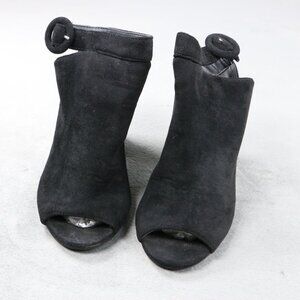So Me Velma Black Suede Peep Toe Booties Women’s 5.5 Chunky Heel Ankle Shoes